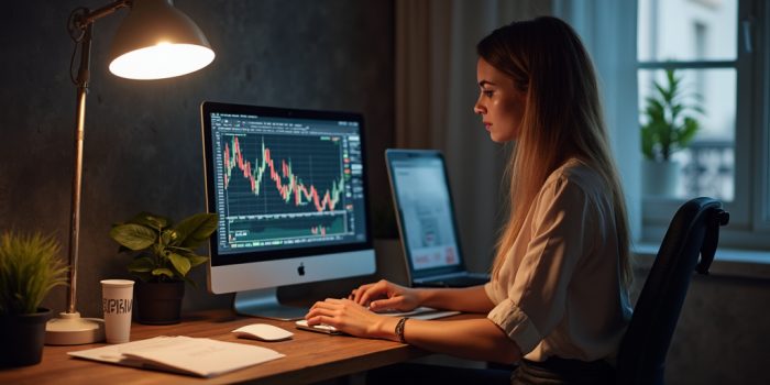 woman trading binary options